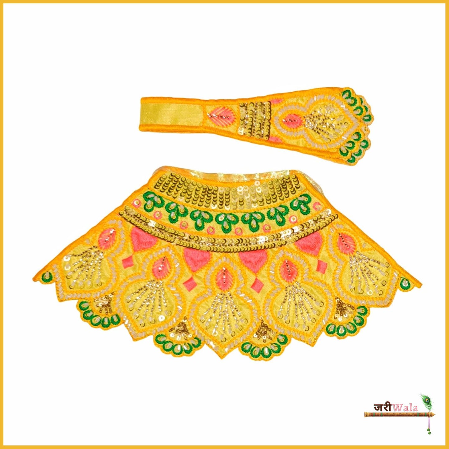 Blended Thread Cutdana Work Lemon Lehnga Patka