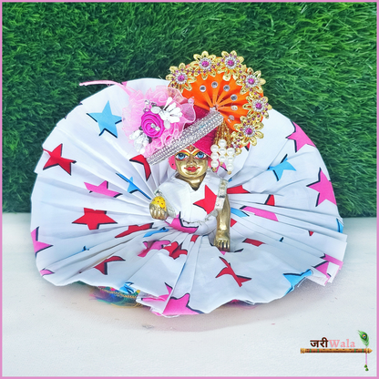 Cotton Print White Laddu Gopal Poshak