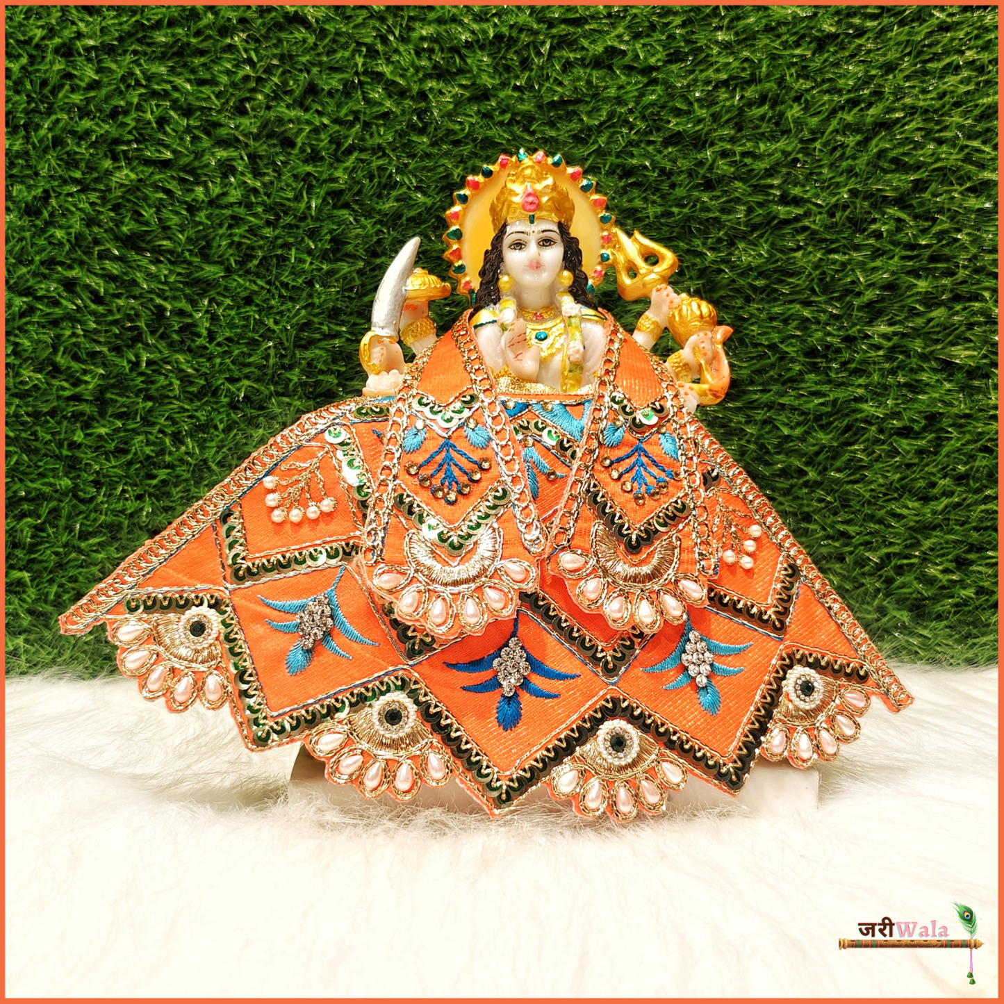 Thread Sitara Moti Work Orange Lehnga Patka