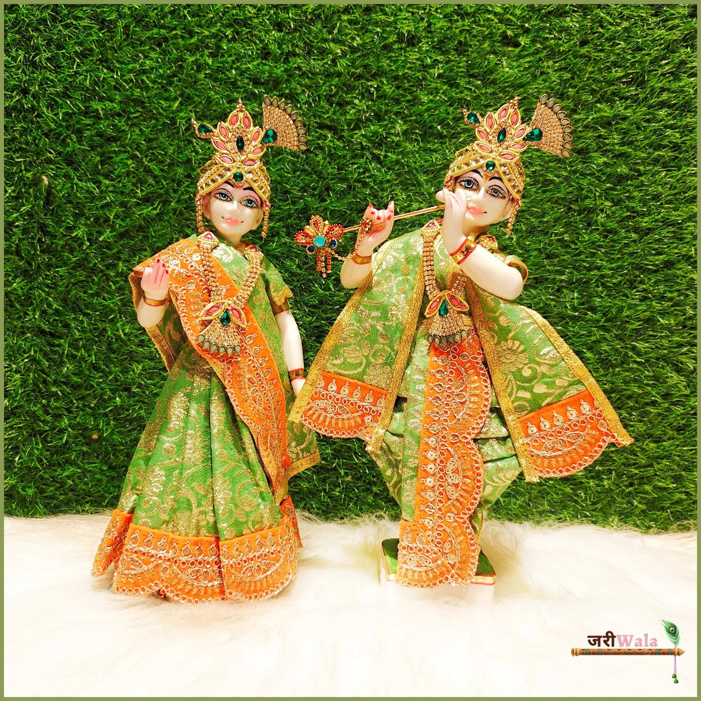 Shaneel Thread Sitara Work Green & Orange Jugal Jodi Poshak