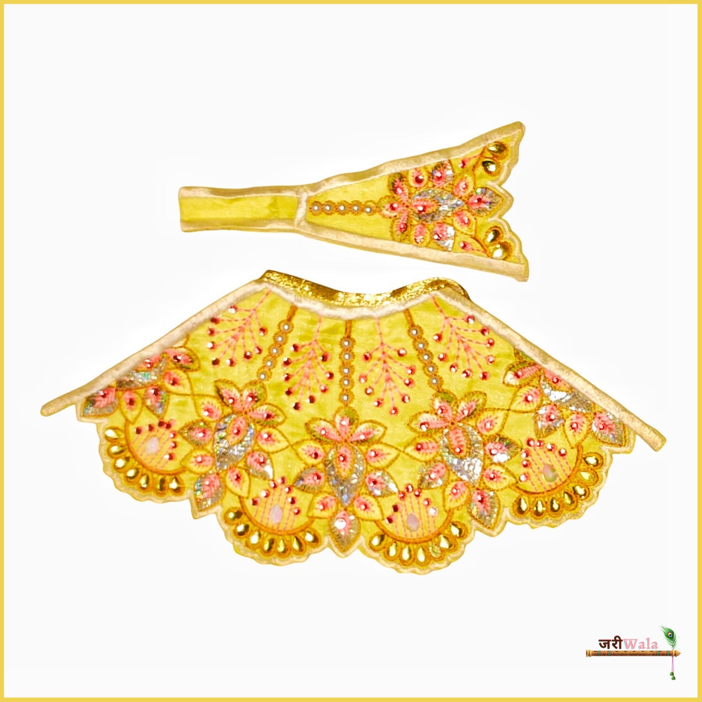 Blended Thread Stone Work Lemon Lehnga Patka