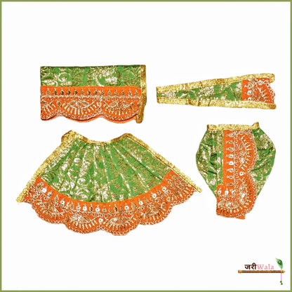 Shaneel Thread Sitara Work Green & Orange Jugal Jodi Poshak