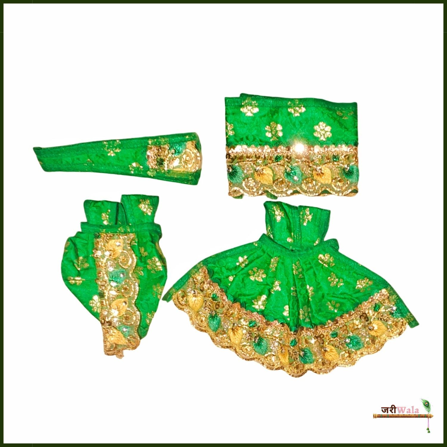 Blended Thread Lace Work Green Jugal Jodi Poshak