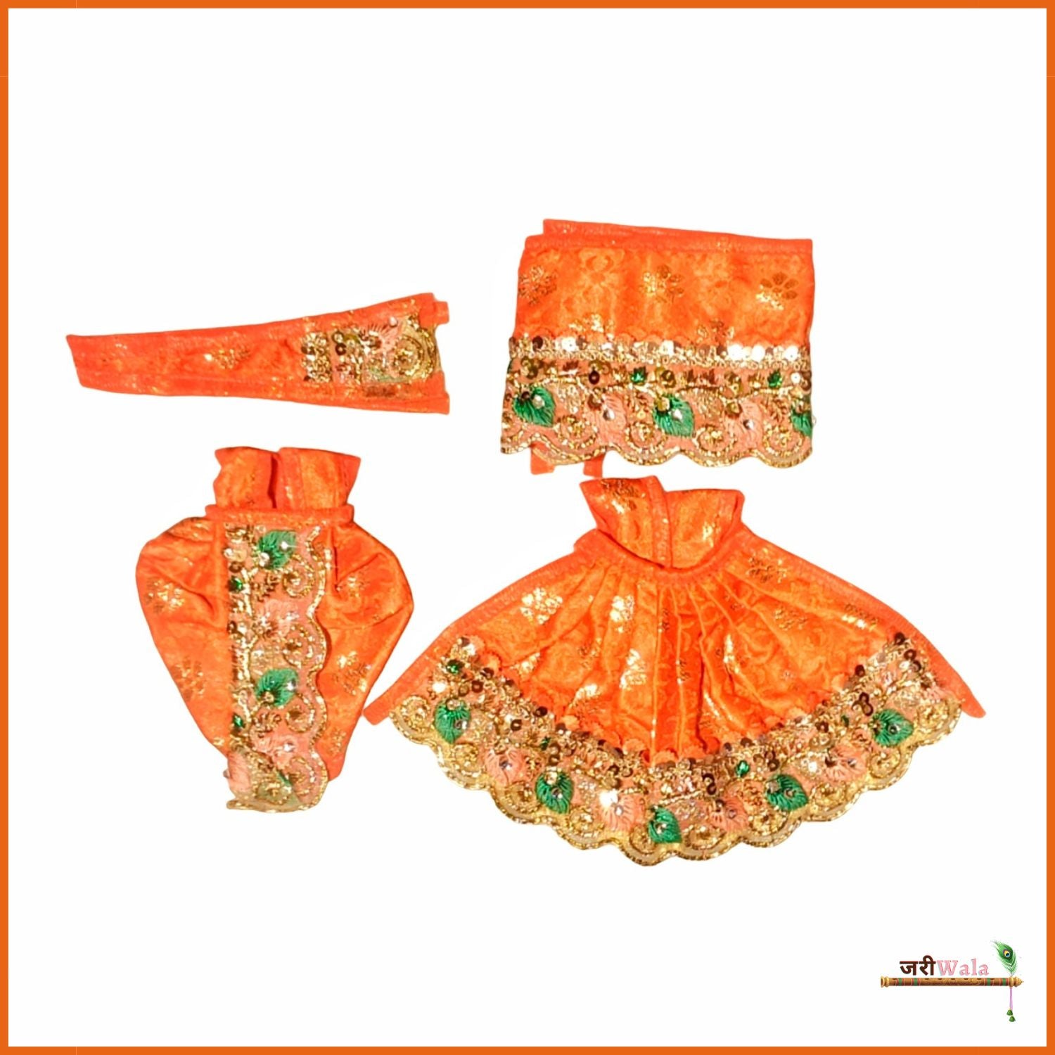 Blended Thread Lace Work Orange Jugal Jodi Poshak