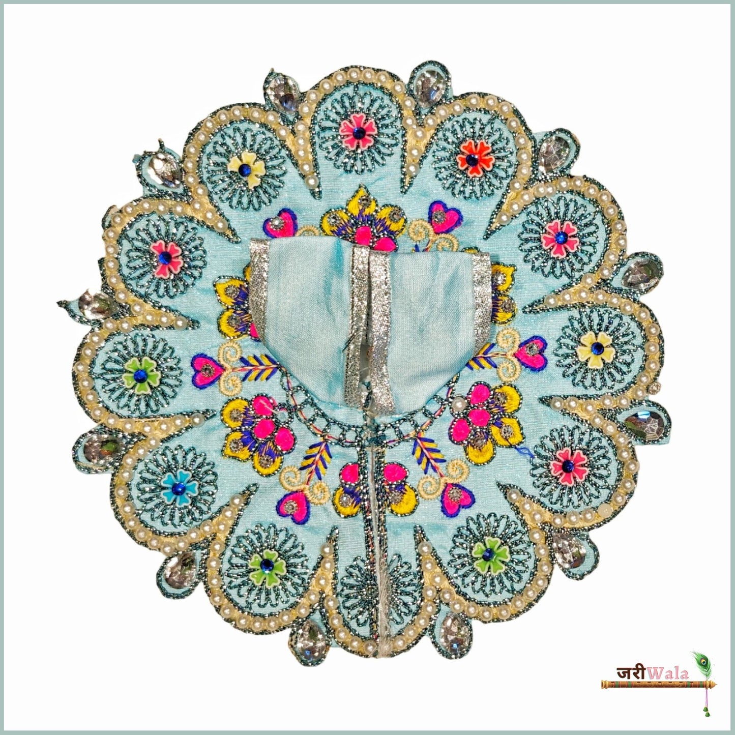 Blended Thread Moti Stone Work Light Blue Laddu Poshak