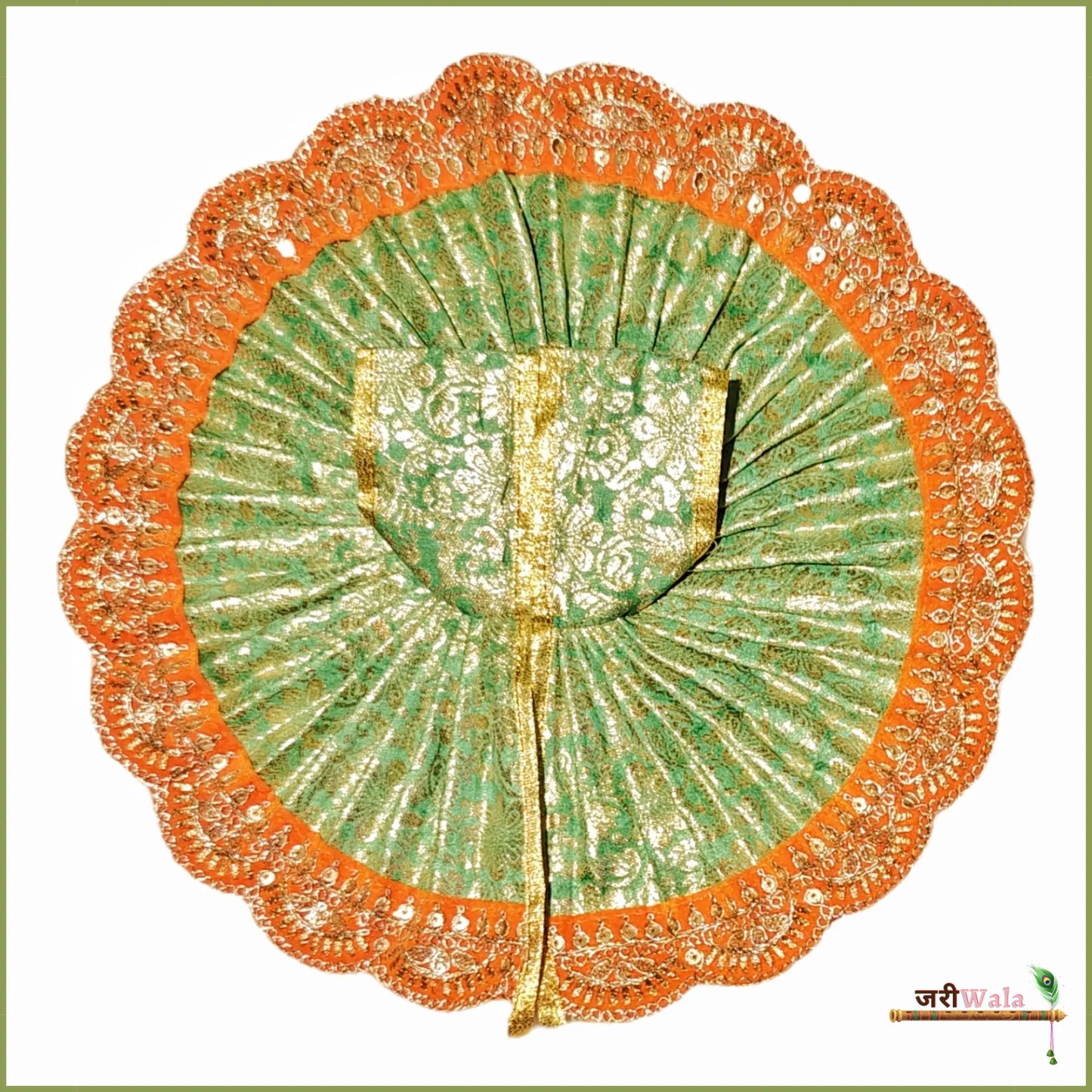 Shaneel Thread Sitara Work Green & Orange Laddu Poshak