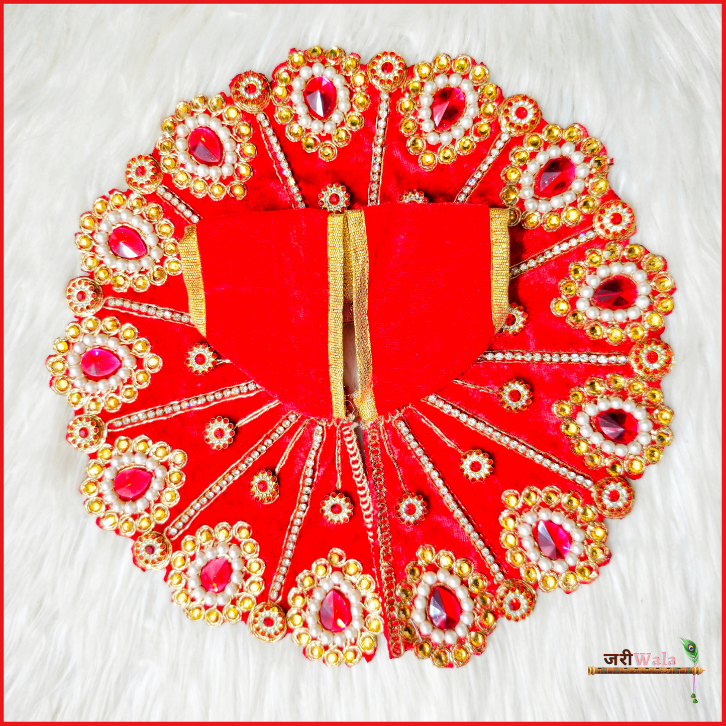 Shaneel Moti Stone Work Red Laddu Poshak