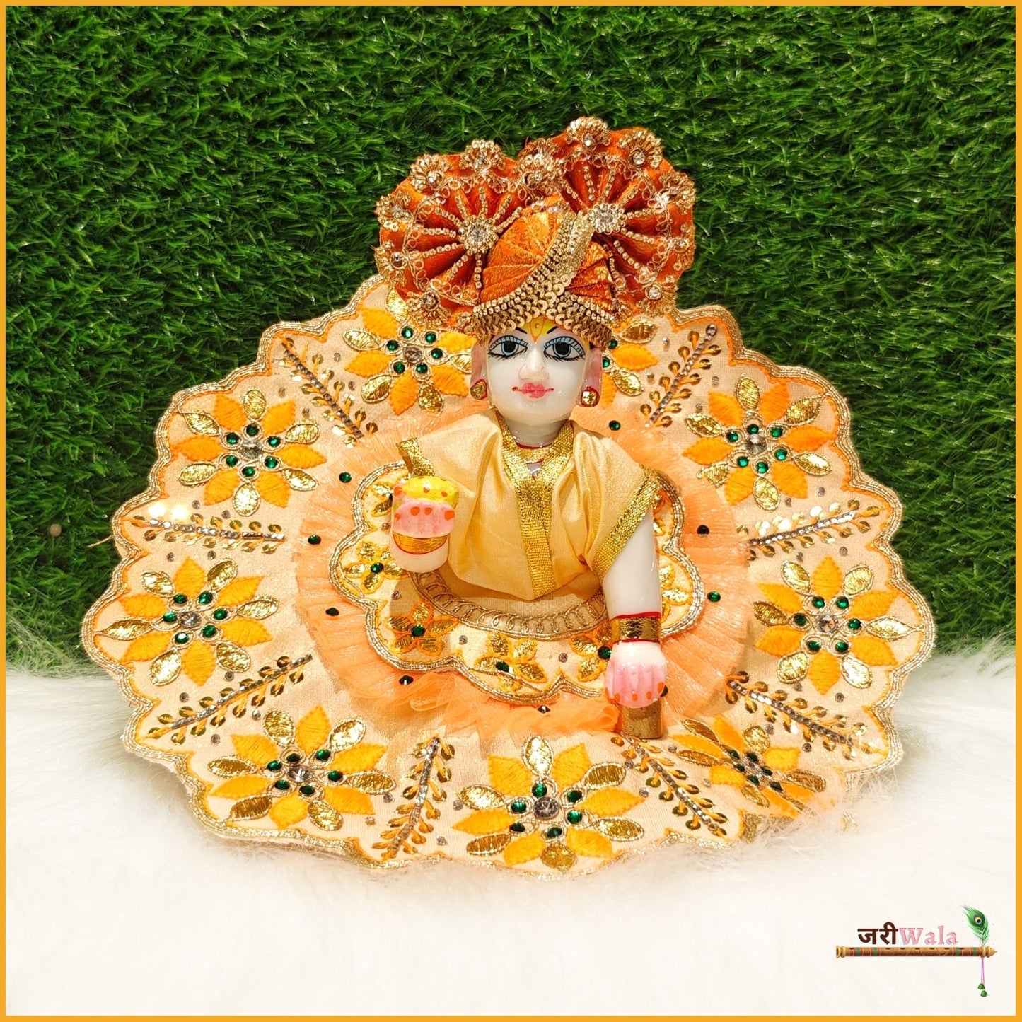 Blended Net Thread Sitara Work Peach Laddu Poshak