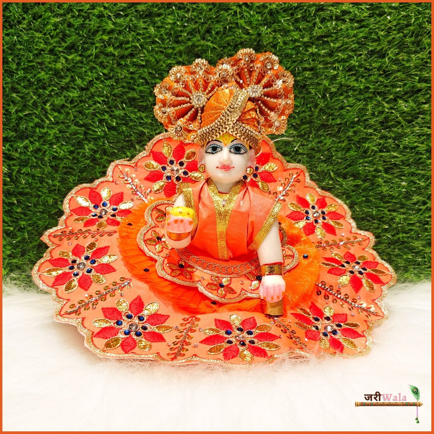 Blended Net Thread Sitara Work Orange Laddu Poshak