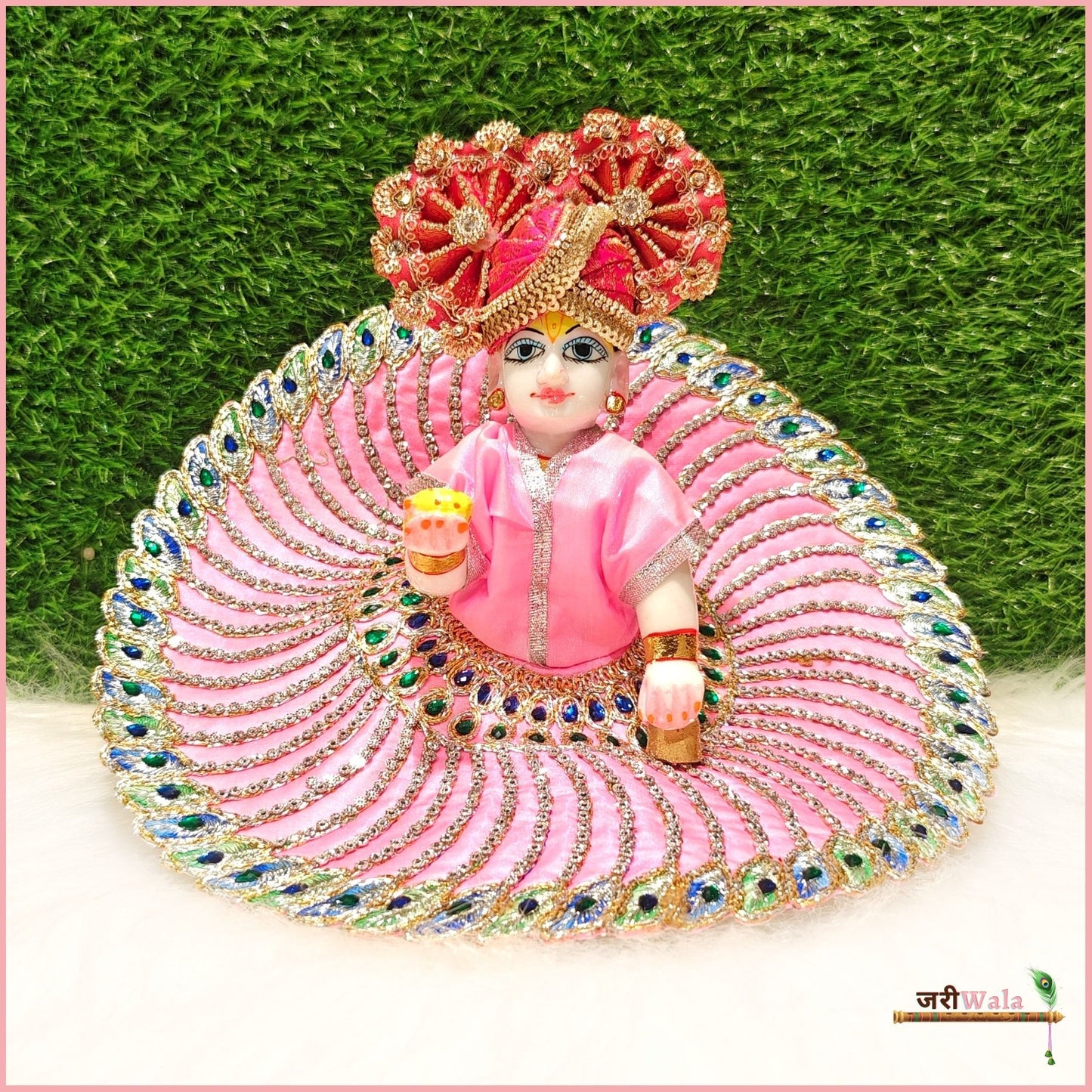 Thread Jarkan Stone Work Baby Pink Laddu Poshak