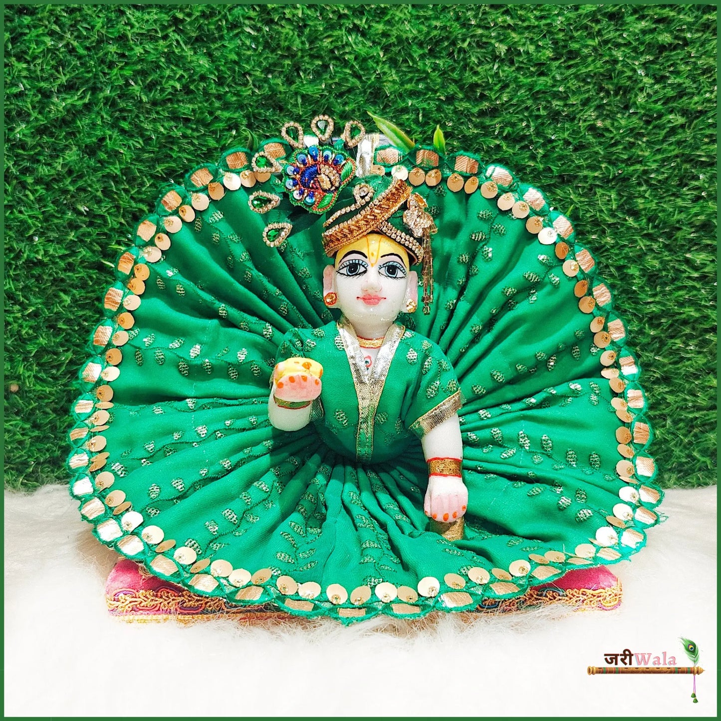 Cotton Thread Sitara Work Green Laddu Poshak