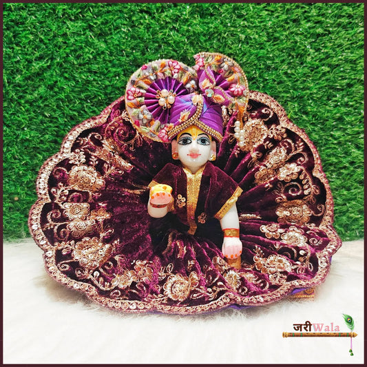 Shaneel Thread Sitara Work Dark Purple Laddu Poshak