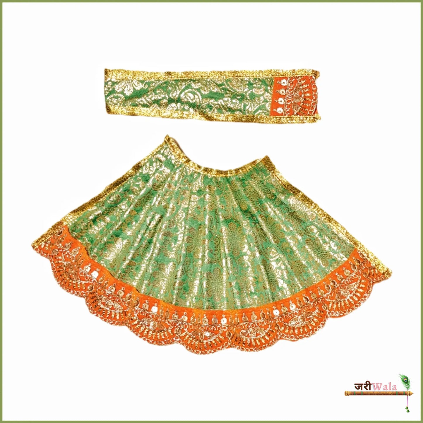 Shaneel Thread Sitara Work Green & Orange Lehnga Patka