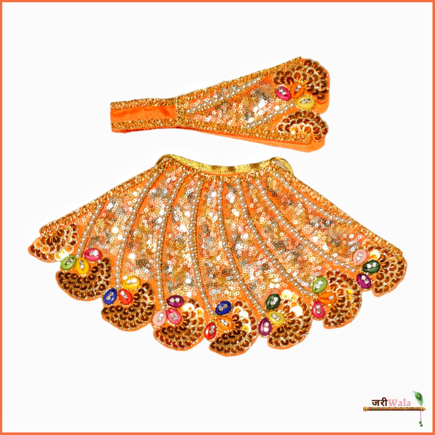 Thread Sitara Moti Work Orange Lehnga Patka