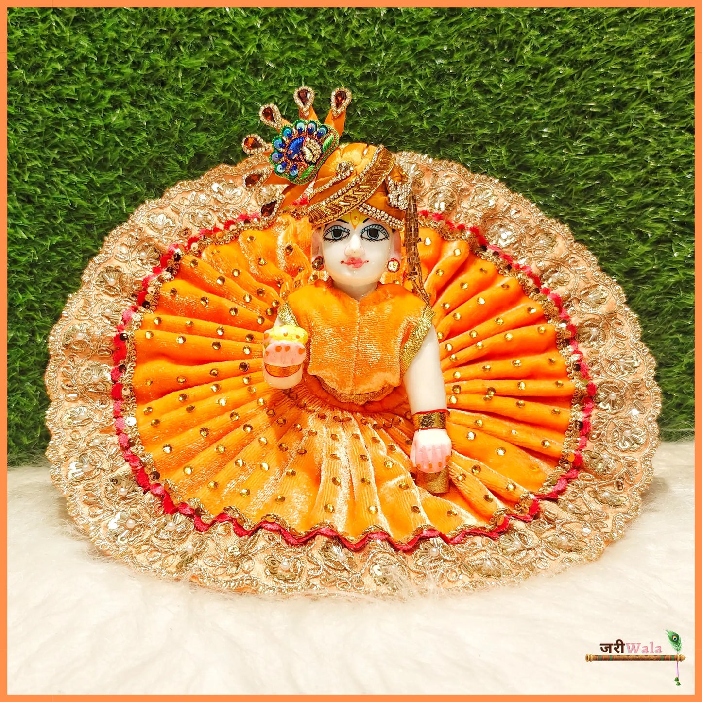 Shaneel Cutdana Lace Work Orange Laddu Poshak